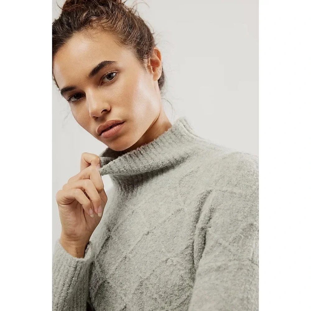 Free People Jaci‎ Sweater Dress XS Gray Mock Neck Babydoll Wool Blend